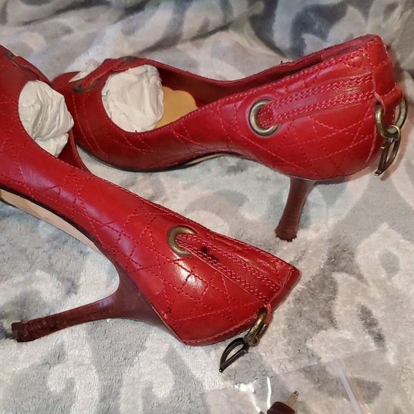 Dior Cannage Vintage Pump Open Toe 39=9 Red Leathe